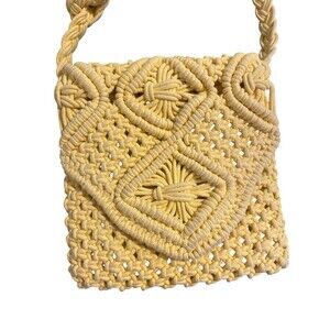 Tommy Bahama Macrame Crossbody Purse Yellow BOHO‎ Bohemian Beach Bag Woven Purse